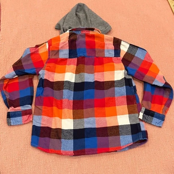 Multicolor Plaid Button Down Shirt with Hood - Picture 10 of 11
